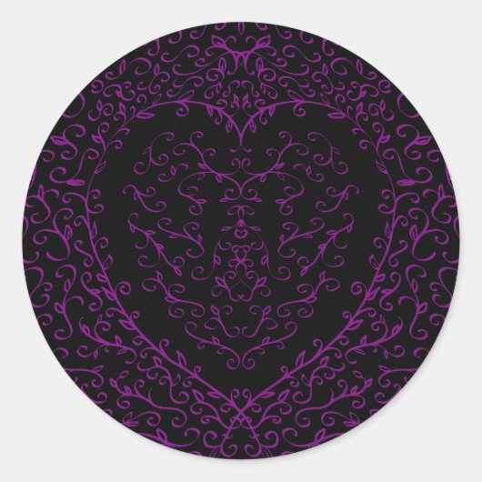 Stickers Mariage gothique au coeur mauve et noir (Devant)