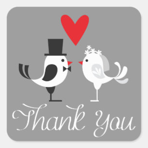 Stickers mariage gris Merci Lovebirds