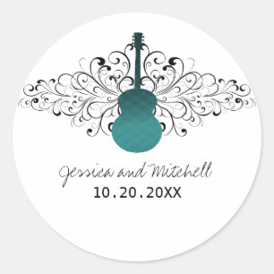 Stickers Mariage Guitare turquoise Swirls