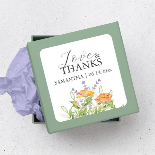 Stickers Mariage Merci Aquarelle Fleurs sauvages