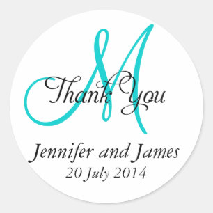 Stickers mariage Merci Favor Monogram Aqua