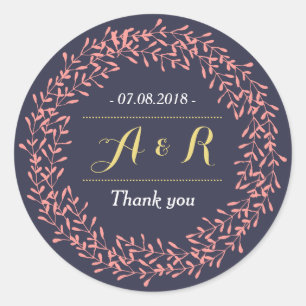 Stickers Mariage Merci feuille Monogramme de couro