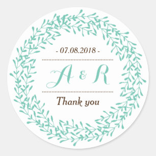 Stickers Mariage Merci feuille Monogramme de couro