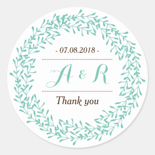 Stickers Mariage Merci feuille Monogramme de couro (Devant)