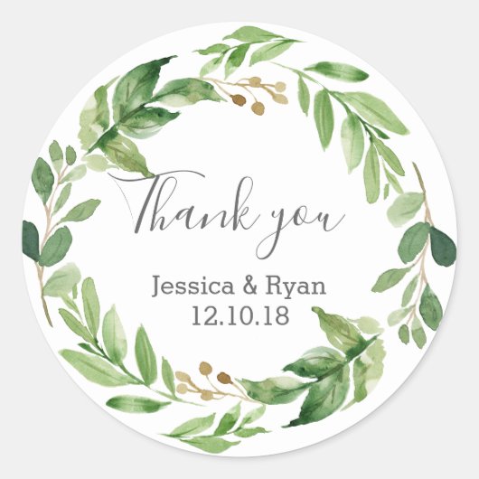 stickers mariage Merci feuille vert (Devant)