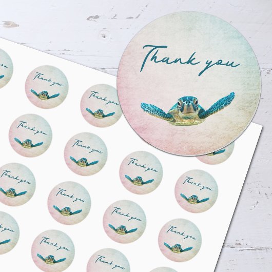 Stickers Mariage Merci rond de tortue de mer