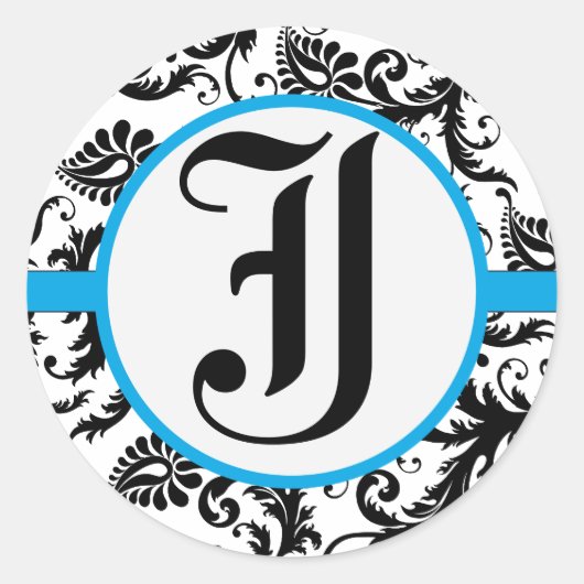 Stickers Mariage Monogramme Aquamarine Damask (Devant)