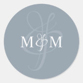 Stickers Mariage Monogramme bleu Dusty (Devant)