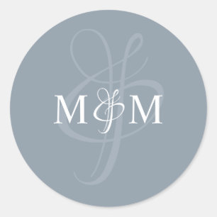 Stickers Mariage Monogramme bleu Dusty