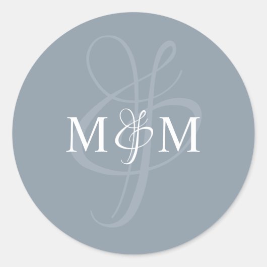 Stickers Mariage Monogramme bleu Dusty (Devant)