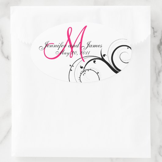 Stickers Mariage Monogramme Élégant Rose Chaud (Sac)