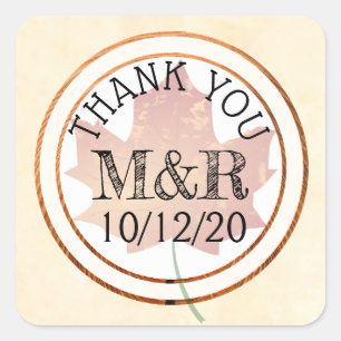 Stickers Mariage Monogramme Feuilles Automatiques 