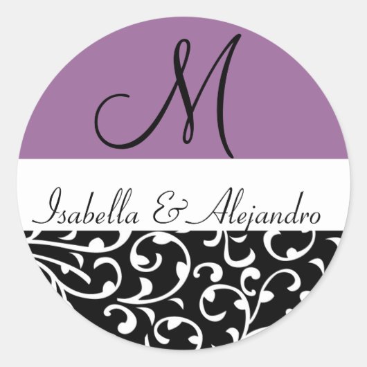 Stickers Mariage Monogramme Purple Swirl Damask (Devant)
