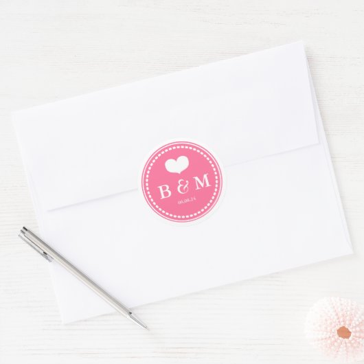 Stickers Mariage Monogramme rose (Enveloppe)