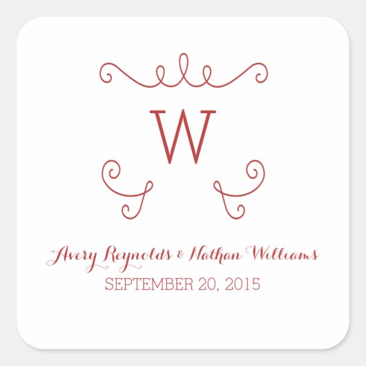 Stickers Mariage Monogramme Rouge Whimsical Flouri (Devant)