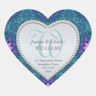 Stickers Mariage Monogramme Turquoise Aqua violet