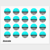 Stickers Mariage Monogramme Turquoise Damask (Feuille)