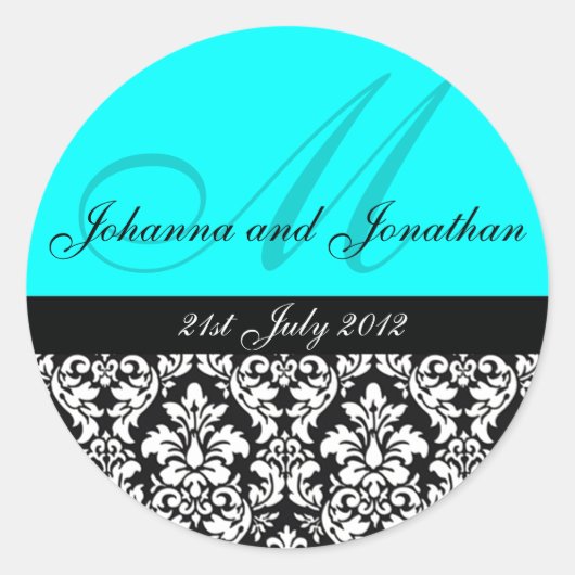 Stickers Mariage Monogramme Turquoise Damask (Devant)