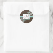 Stickers Mariage Monogramme Turquoise et Brown (Sac)