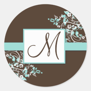 Stickers Mariage Monogramme Turquoise et Brown