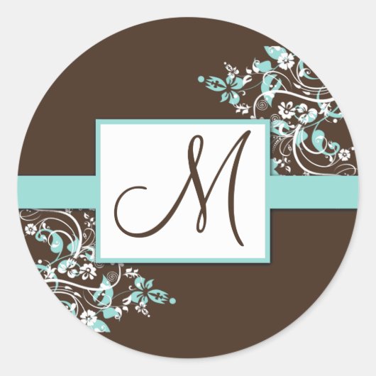 Stickers Mariage Monogramme Turquoise et Brown (Devant)