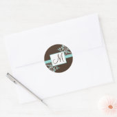 Stickers Mariage Monogramme Turquoise et Brown (Enveloppe)