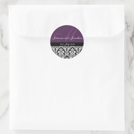 Stickers Mariage Monogramme Violet Damas (Sac)