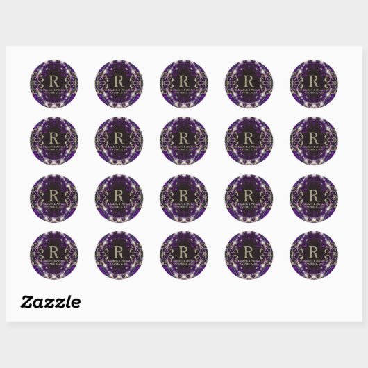 Stickers Mariage Monogramme Violet Enchantés (Feuille)