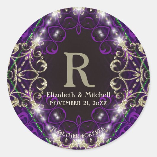 Stickers Mariage Monogramme Violet Enchantés (Devant)