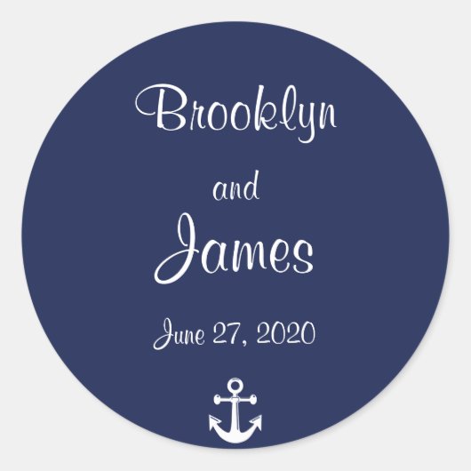 Stickers Mariage Nautique Bleu Marine Avec Ancre (Devant)