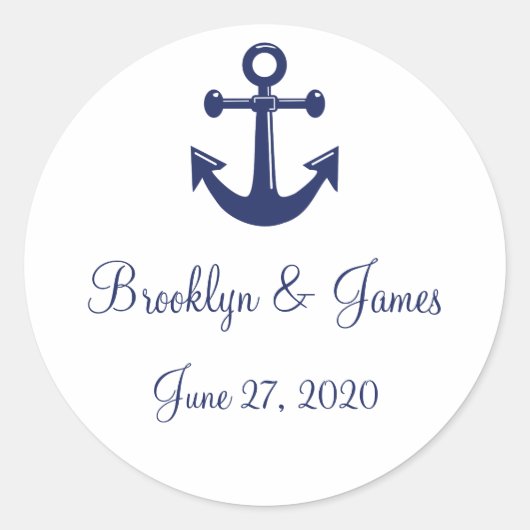 Stickers Mariage Nautique Bleu Marine Avec Ancre (Devant)