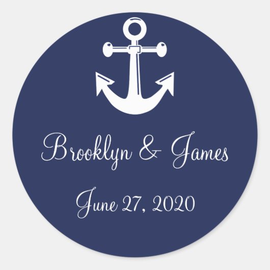 Stickers Mariage Nautique Bleu Marine Avec Ancre (Devant)