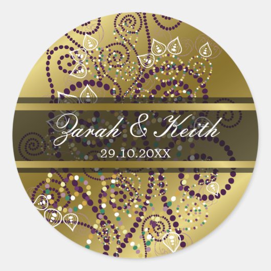 Stickers Mariage Or Purple Spirales Boho Elégant (Devant)