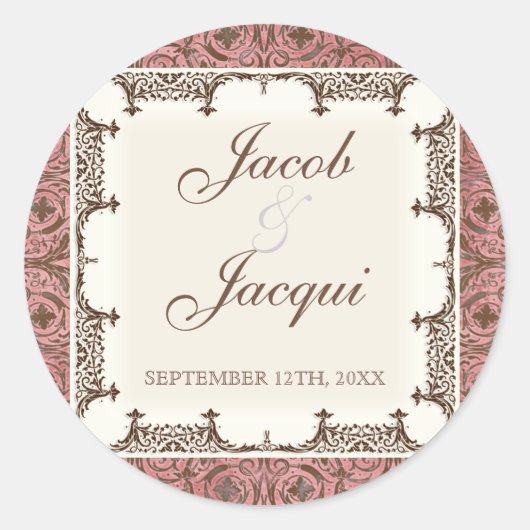 Stickers mariage ou douche - Brown rose Damask (Devant)