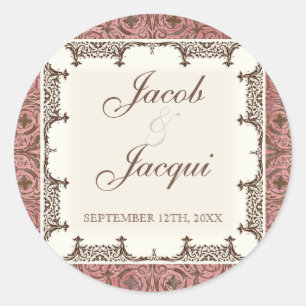 Stickers mariage ou douche - Brown rose Damask
