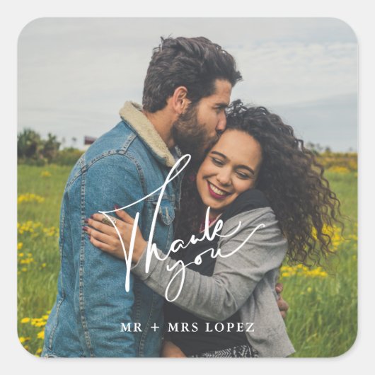 Stickers Mariage photo simple Favoriser Merci (Devant)