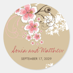Stickers Mariage Pink Tropical Hibiscus Beach