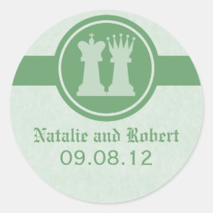 Stickers mariage roi et reine d'échecs, vert