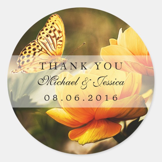 Stickers mariage rose jaune et papillon Favor (Devant)