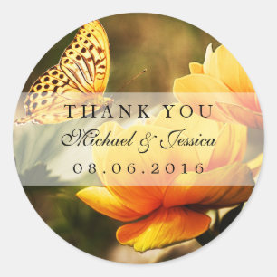 Stickers mariage rose jaune et papillon Favor
