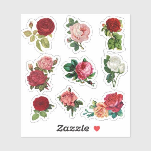 Stickers Mariage Rose vintage (Feuille)