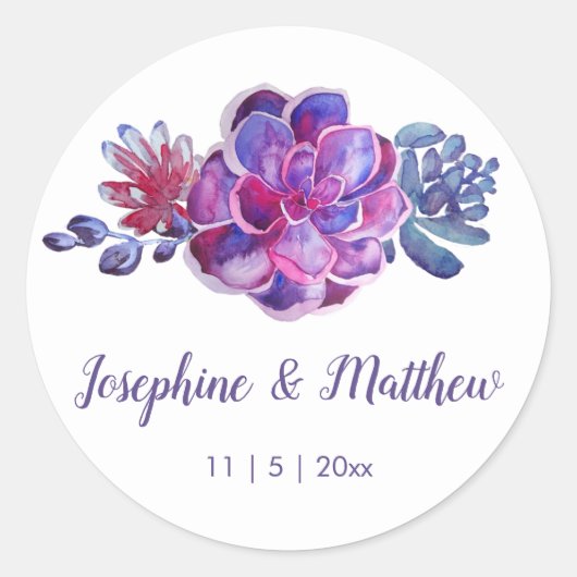 Stickers Mariage Succulents à l'aquarelle violette (Devant)