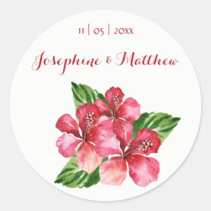 Stickers Mariage Tropical Hibiscus Rouge