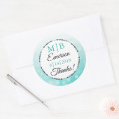 Stickers Mariage Turquoise personnalisé Merci (Enveloppe)