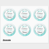 Stickers Mariage Turquoise personnalisé Merci (Feuille)