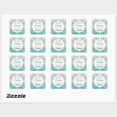 Stickers Mariage Turquoise personnalisé Merci (Feuille)