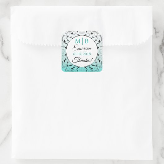 Stickers Mariage Turquoise personnalisé Merci (Sac)