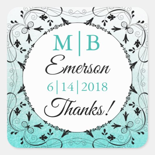 Stickers Mariage Turquoise personnalisé Merci (Devant)