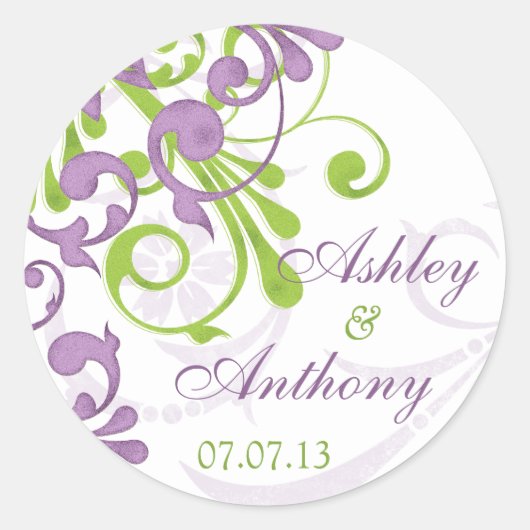 Stickers Mariage vert violet blanc floral (Devant)