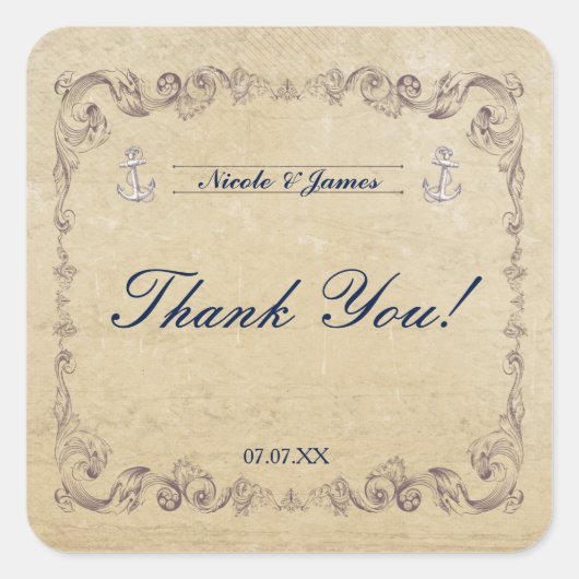 Stickers Mariage vintage Nautique Élégant Plage (Devant)